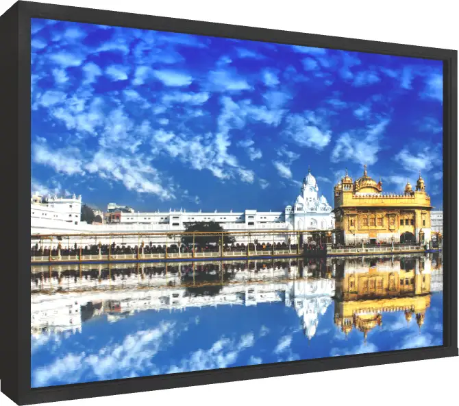 Majestic Harmandir Sahib Canvas Print — floater frame preview | PrintPosters.in