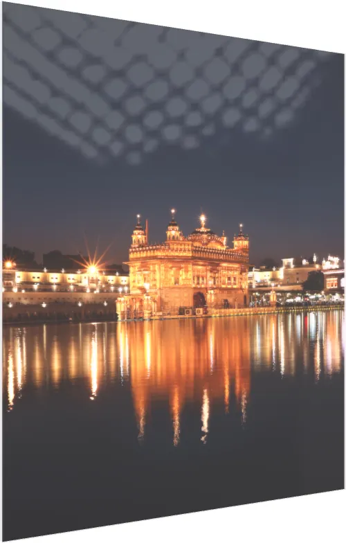 Divine Golden Temple Dawn Canvas — acrylic preview | PrintPosters.in