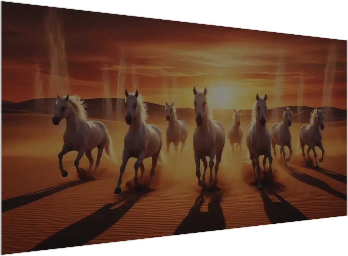 Seven White Horses in Desert Sunset — acrylic preview | PrintPosters.in