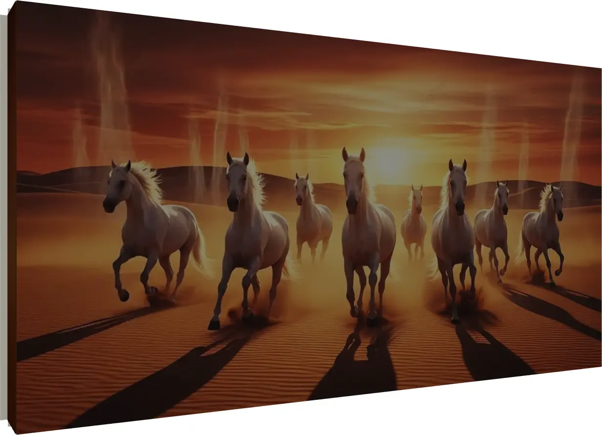 Seven White Horses in Desert Sunset | PrintPosters.in