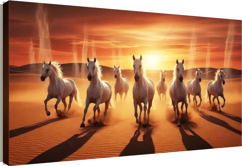 Seven White Horses in Desert Sunset wall art print | PrintPosters.in