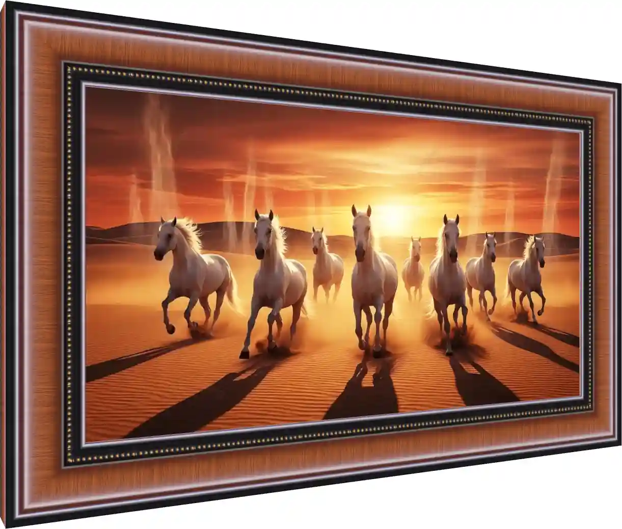 Seven White Horses in Desert Sunset — photo frame preview | PrintPosters.in