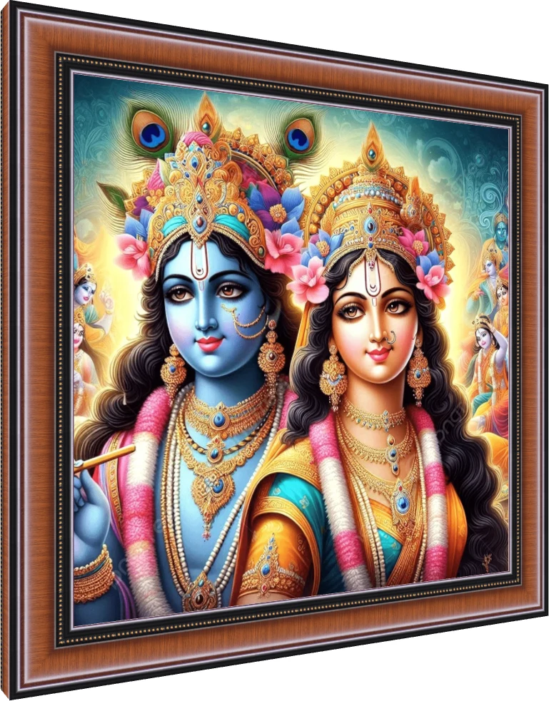 Divine Radha Krishna Radiant Portrait Print wall art print — photo frame preview | PrintPosters.in