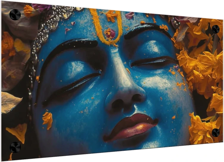 Meditative Krishna Face Close-Up Canvas wall art print — acrylic preview | PrintPosters.in