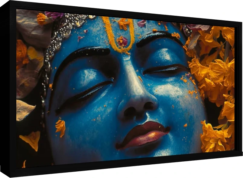 Meditative Krishna Face Close-Up Canvas wall art print — floater frame preview | PrintPosters.in