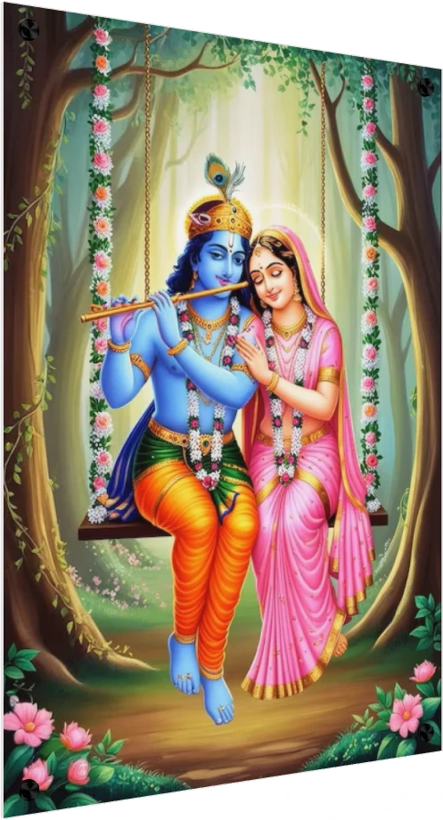 Radha Krishna Divine Swing Canvas Print wall art print — acrylic preview | PrintPosters.in