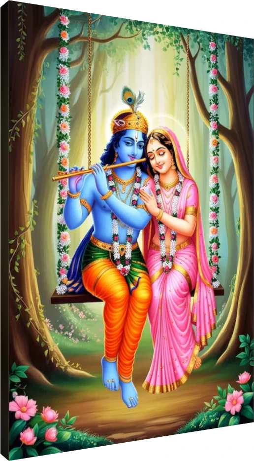Radha Krishna Divine Swing Canvas Print wall art print | PrintPosters.in