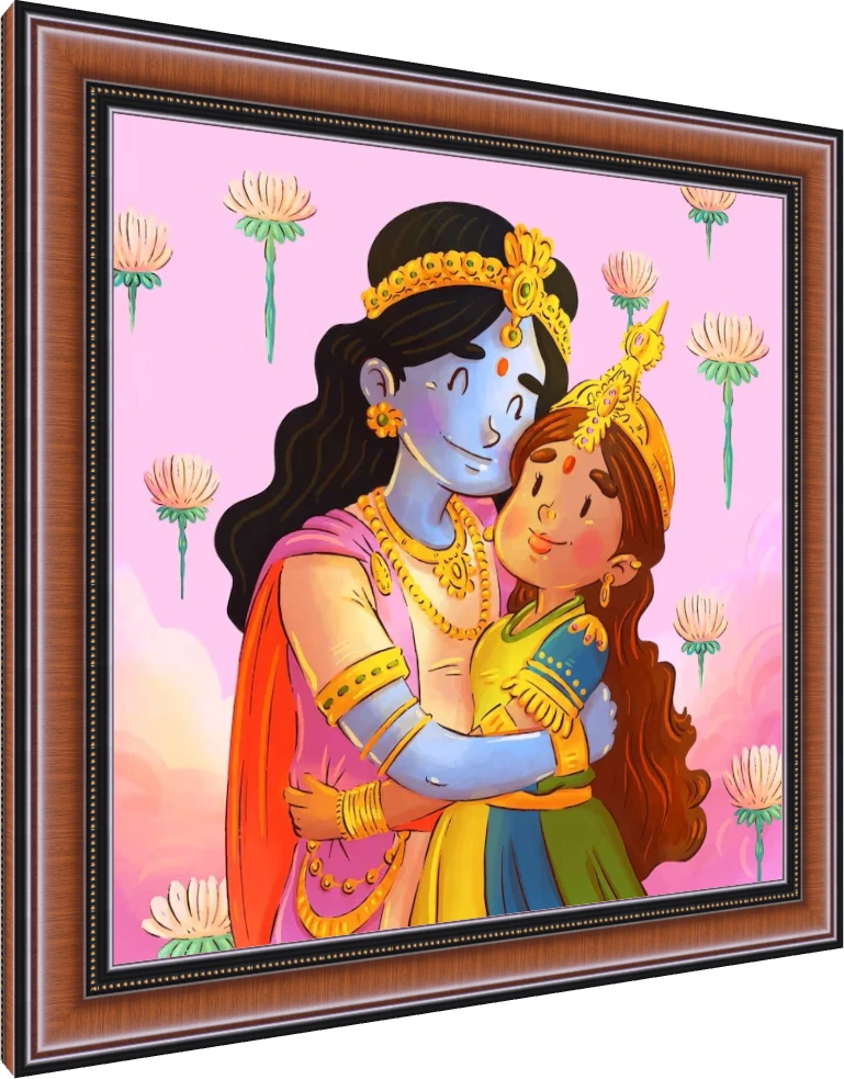 Cute Animated Radha Krishna Art Print wall art print — photo frame preview | PrintPosters.in