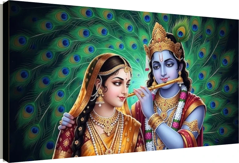 Majestic Peacock Radha Krishna Canvas wall art print | PrintPosters.in