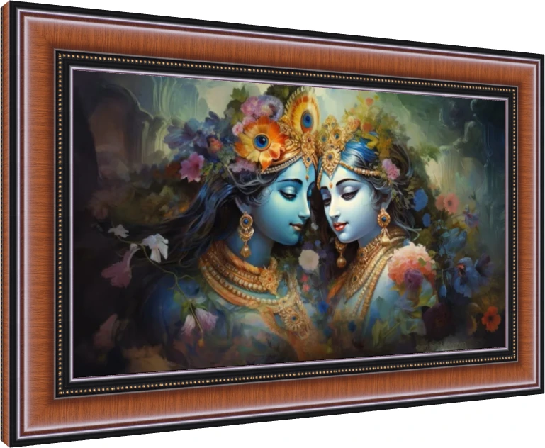 Ethereal Floral Radha Krishna Print wall art print — photo frame preview | PrintPosters.in