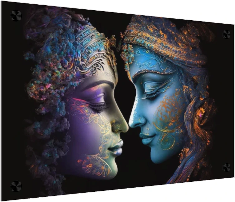 Abstract Ornate Radha Krishna Canvas wall art print — acrylic preview | PrintPosters.in
