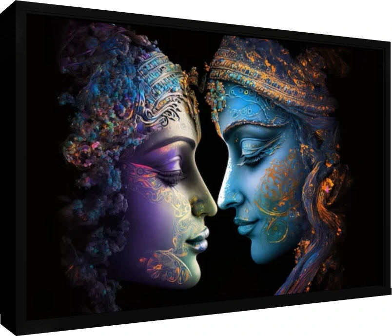 Abstract Ornate Radha Krishna Canvas wall art print — floater frame preview | PrintPosters.in