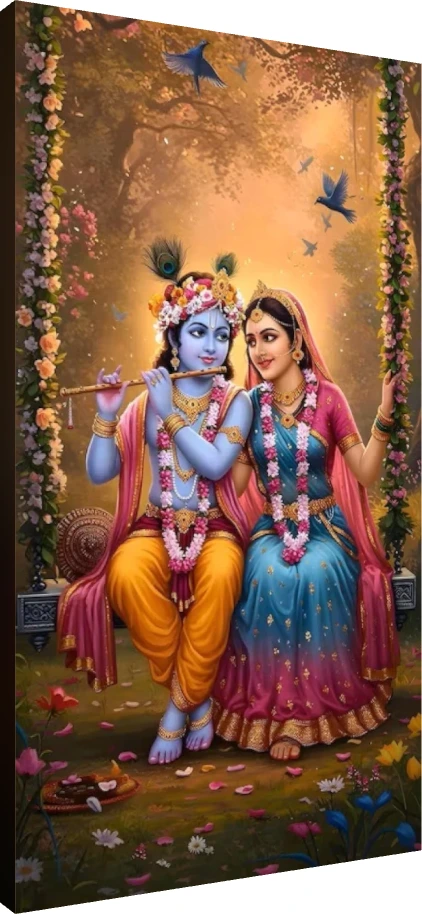 Vibrant Radha Krishna Swing Canvas Art wall art print | PrintPosters.in