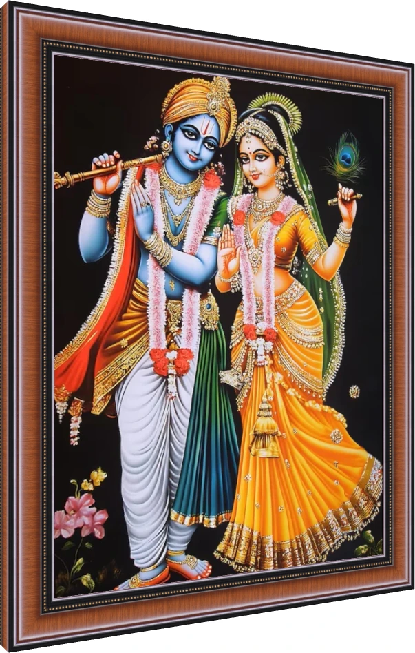 Cute Radha Krishna Lotus Hug Canvas wall art print — photo frame preview | PrintPosters.in