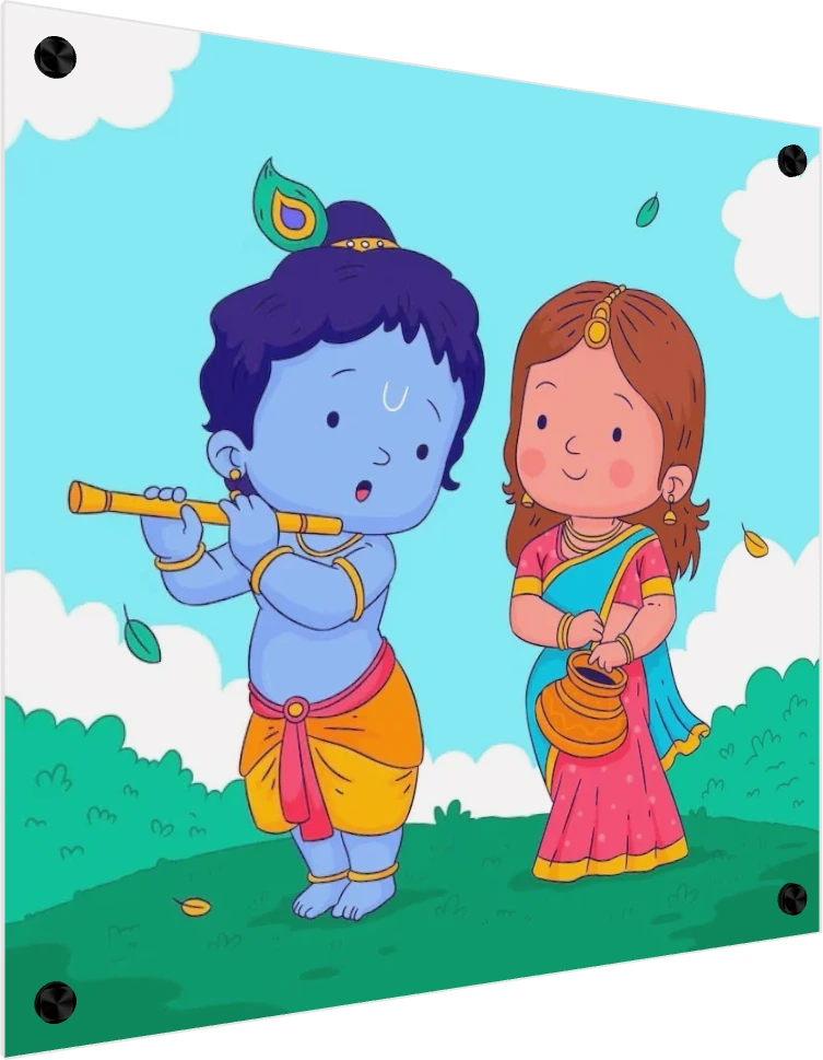 Adorable Bal Krishna and Radha Print wall art print — acrylic preview | PrintPosters.in