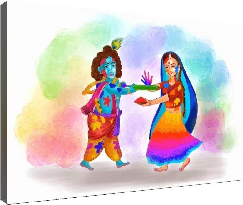 Radha Krishna Happy Holi Watercolor Art wall art print | PrintPosters.in
