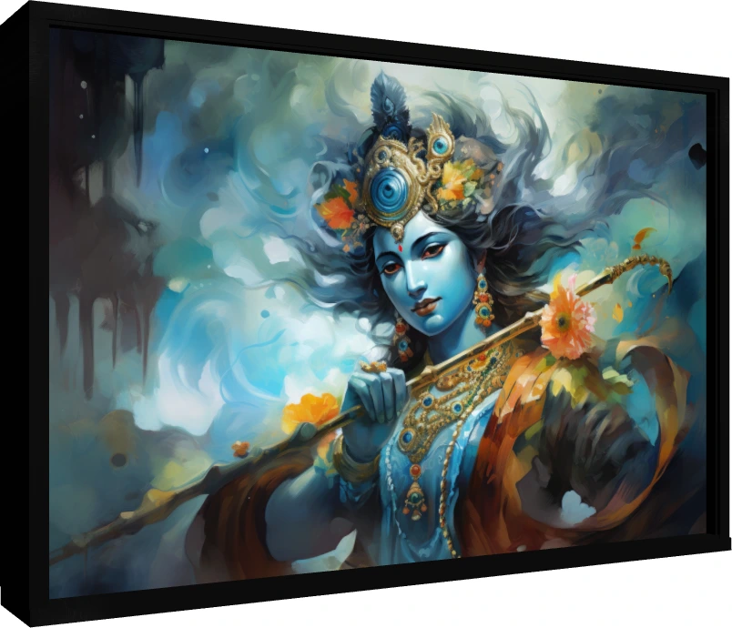 Ethereal Lord Krishna Painterly Portrait wall art print — floater frame preview | PrintPosters.in