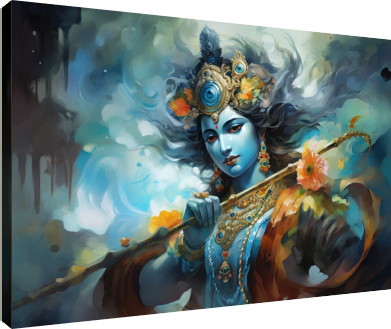 Ethereal Lord Krishna Painterly Portrait wall art print | PrintPosters.in