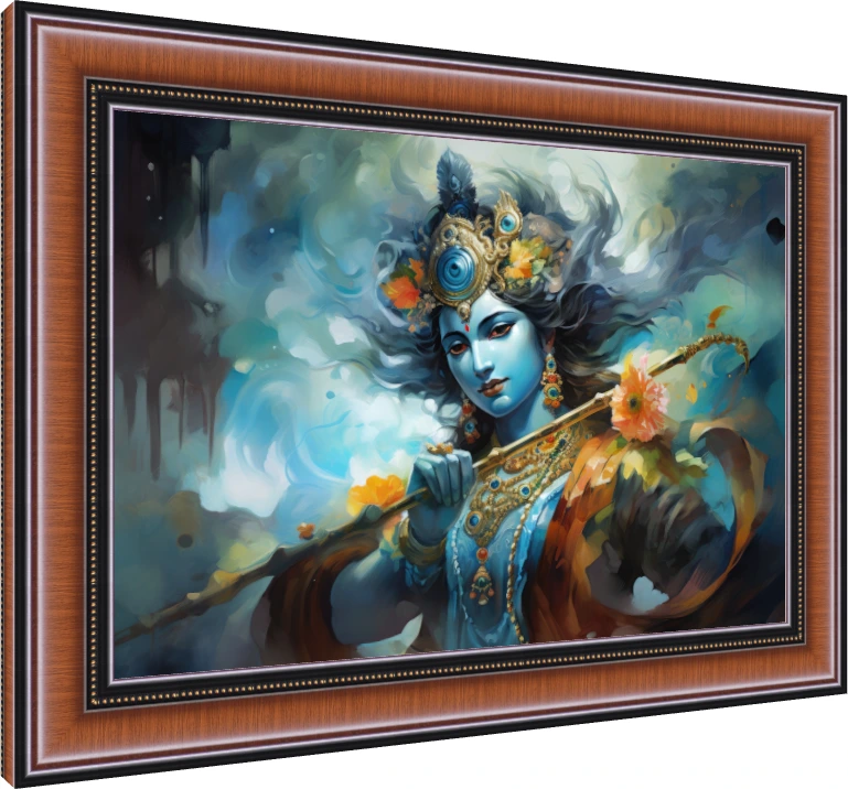 Ethereal Lord Krishna Painterly Portrait wall art print — photo frame preview | PrintPosters.in