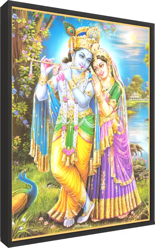 Classic Radha Krishna Devotion Canvas — floater frame preview | PrintPosters.in