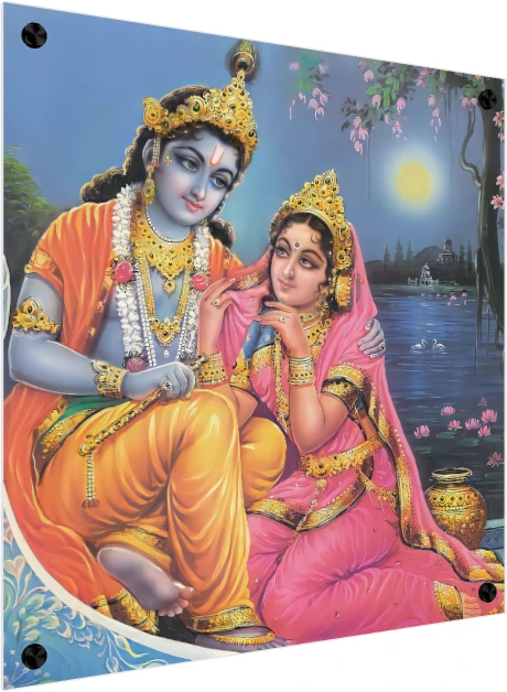 Traditional Radha Krishna Portrait wall art print — acrylic preview | PrintPosters.in