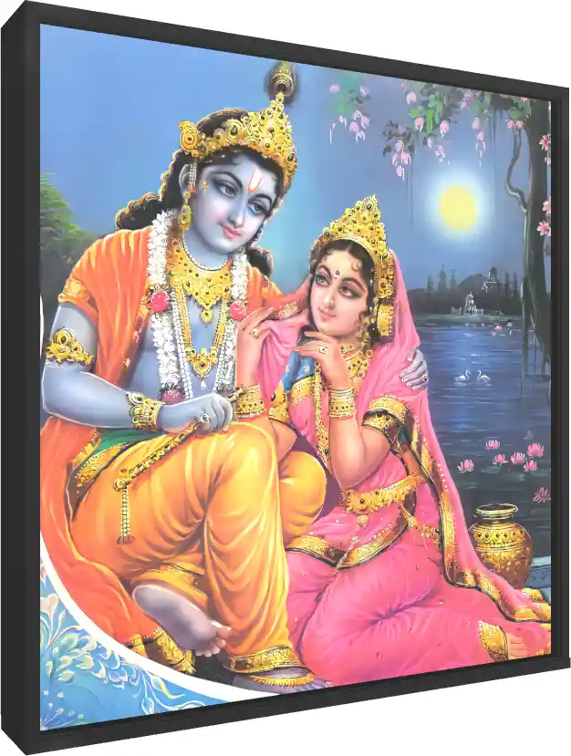 Traditional Radha Krishna Portrait — floater frame preview | PrintPosters.in