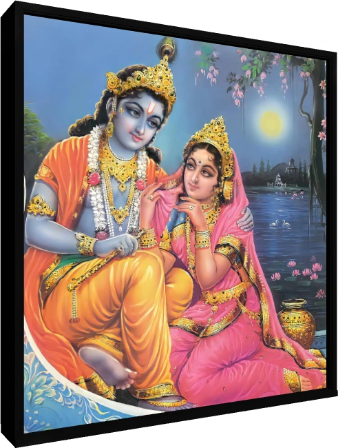 Traditional Radha Krishna Portrait wall art print — floater frame preview | PrintPosters.in