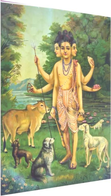 Lord Dattatreya by Raja Ravi Varma Print — acrylic preview | PrintPosters.in