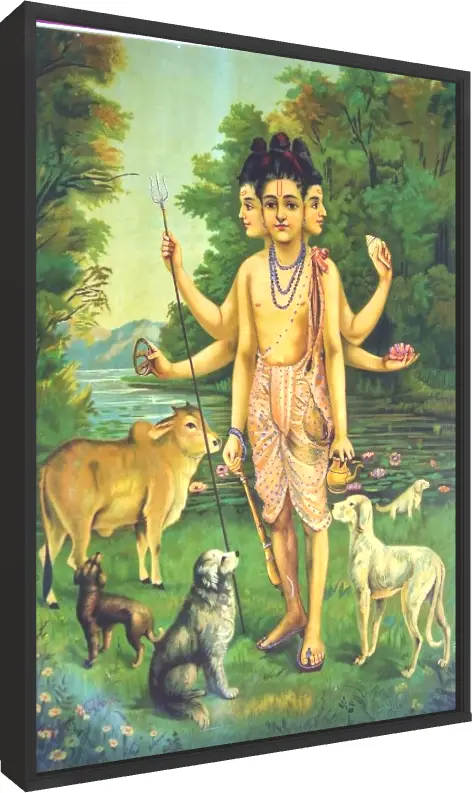 Lord Dattatreya by Raja Ravi Varma Print — floater frame preview | PrintPosters.in