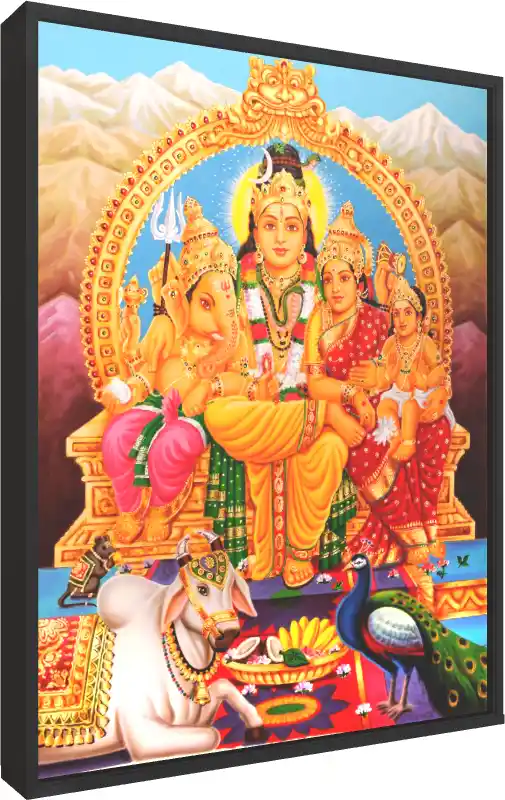 Divine Shiva Family Darbar Print — floater frame preview | PrintPosters.in