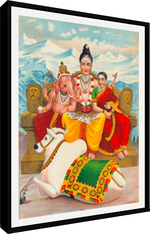 Shri Shankara Shiva Holy Family Vintage Canvas wall art print — floater frame preview | PrintPosters.in