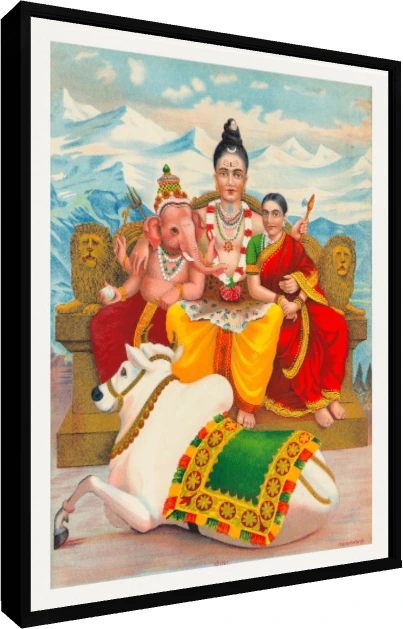 Shri Shankara Shiva Holy Family Vintage Canvas wall art print — floater frame preview | PrintPosters.in