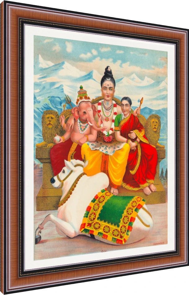 Shri Shankara Shiva Holy Family Vintage Canvas wall art print — photo frame preview | PrintPosters.in
