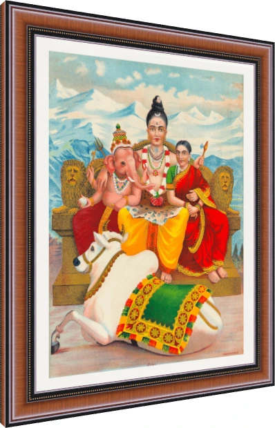 Shri Shankara Shiva Holy Family Vintage Canvas wall art print — photo frame preview | PrintPosters.in