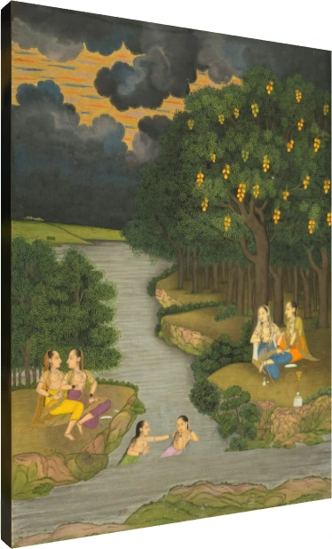 Women by the River under Stormy Sky Canvas wall art print | PrintPosters.in