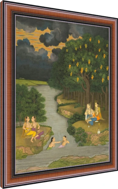 Women by the River under Stormy Sky Canvas wall art print — photo frame preview | PrintPosters.in