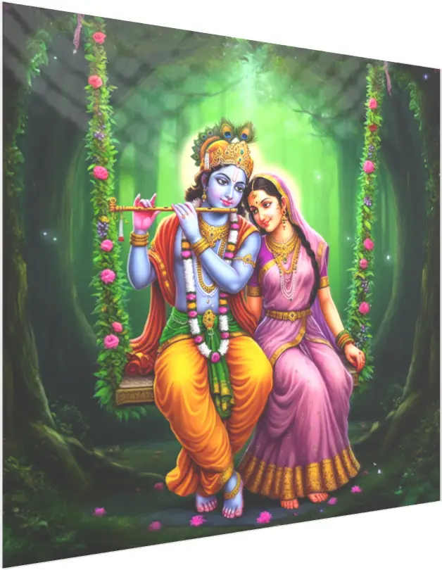 Ornate Radha Krishna Divine Couple Traditional Poster — acrylic preview | PrintPosters.in