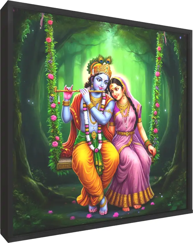 Ornate Radha Krishna Divine Couple Traditional Poster — floater frame preview | PrintPosters.in