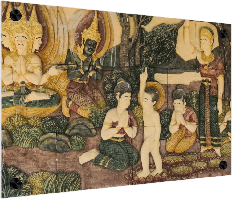 Buddhist Relief Mural Temple Panel Canvas Print wall art print — acrylic preview | PrintPosters.in