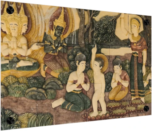 Buddhist Relief Mural Temple Panel Canvas Print wall art print — acrylic preview | PrintPosters.in