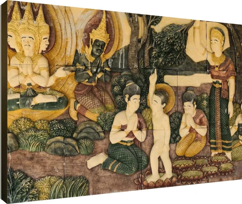 Buddhist Relief Mural Temple Panel Canvas Print wall art print | PrintPosters.in