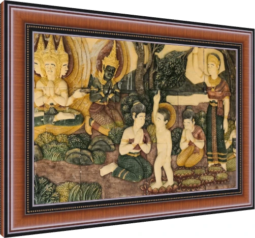 Buddhist Relief Mural Temple Panel Canvas Print wall art print — photo frame preview | PrintPosters.in