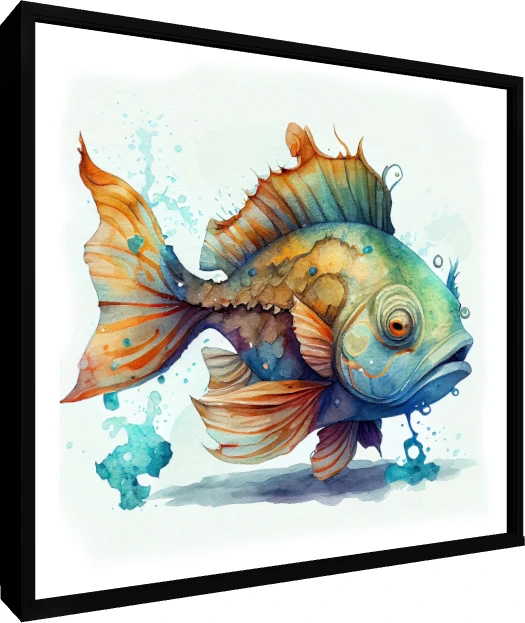 Vibrant Watercolor Fish Illustration — floater frame preview | PrintPosters.in