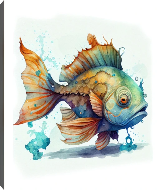Vibrant Watercolor Fish Illustration Canvas wall art print | PrintPosters.in