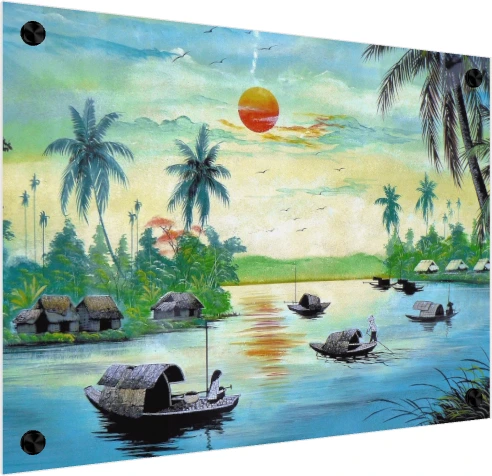 Traditional Vietnamese River Sunset Canvas wall art print — acrylic preview | PrintPosters.in
