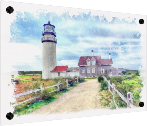 Watercolor Coastal Lighthouse Landscape — acrylic preview | PrintPosters.in