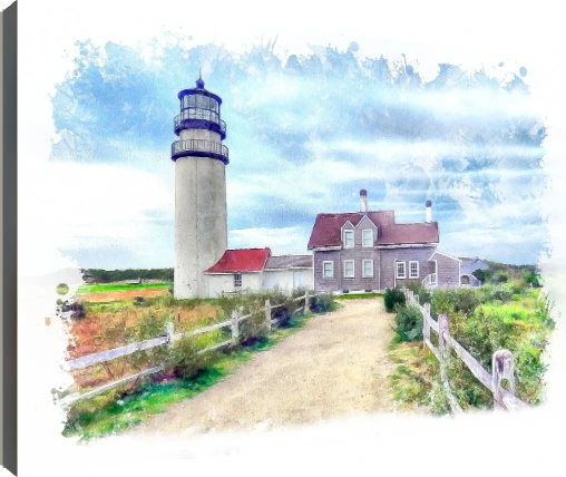 Watercolor Coastal Lighthouse Landscape | PrintPosters.in