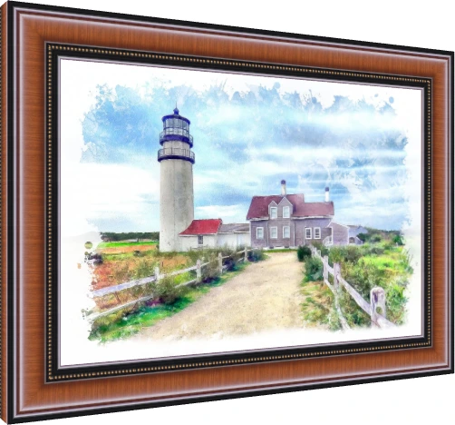 Watercolor Coastal Lighthouse Landscape — photo frame preview | PrintPosters.in