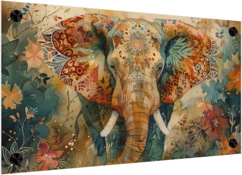 Colorful Patterned Elephant Watercolor Canvas wall art print — acrylic preview | PrintPosters.in