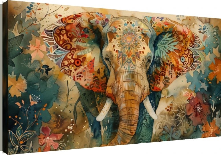Colorful Patterned Elephant Watercolor Canvas wall art print | PrintPosters.in
